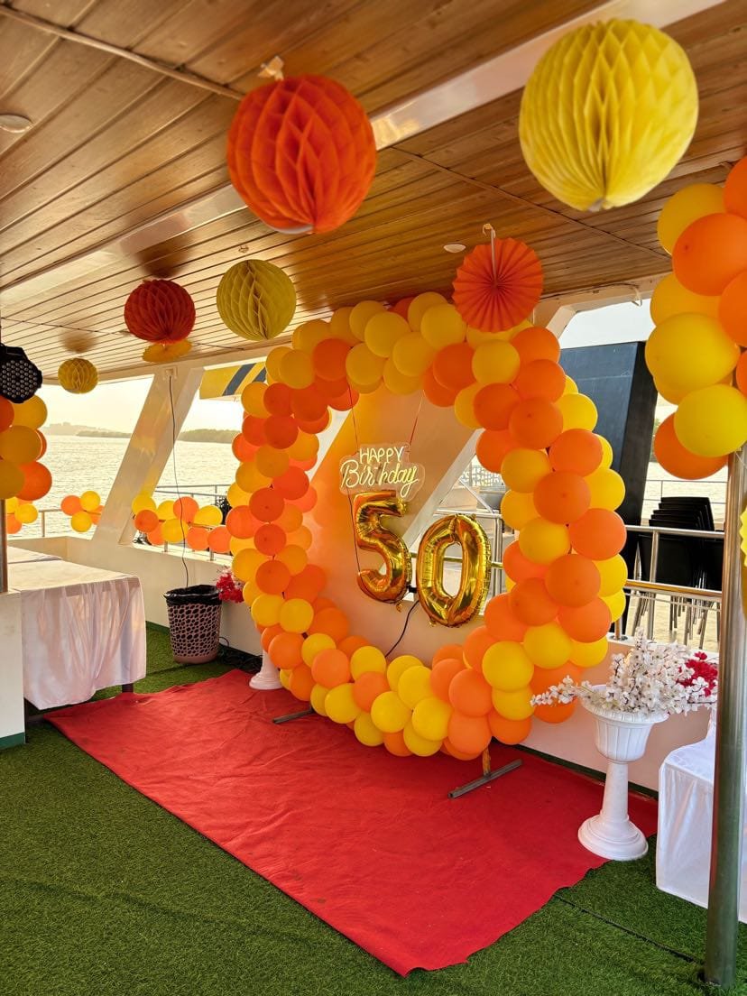 Customized birthday decoration and music setup on yacht